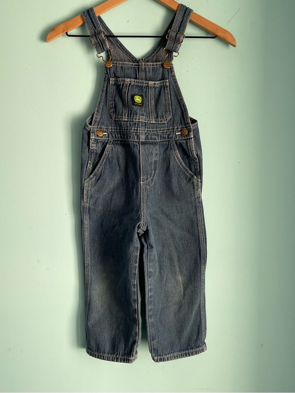 John Deere Kids Toddler Denim Work Farm Bib Overalls Dungarees 4T Green Tractor